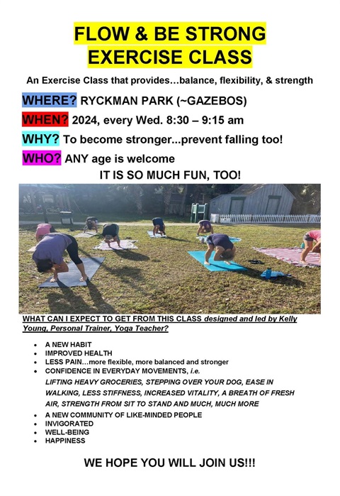 Flow & Be Strong exercise class flyer